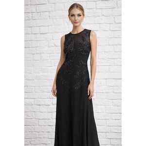 Oleg Cassini Black Tie Silk Vintage Beaded Sequin Gown Dress Black Size 8 Formal